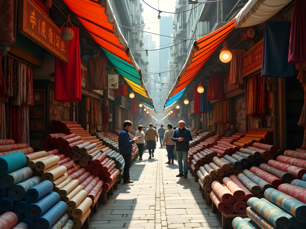 Vibrant fabric market in Sham Shui Po district of Hong Kong