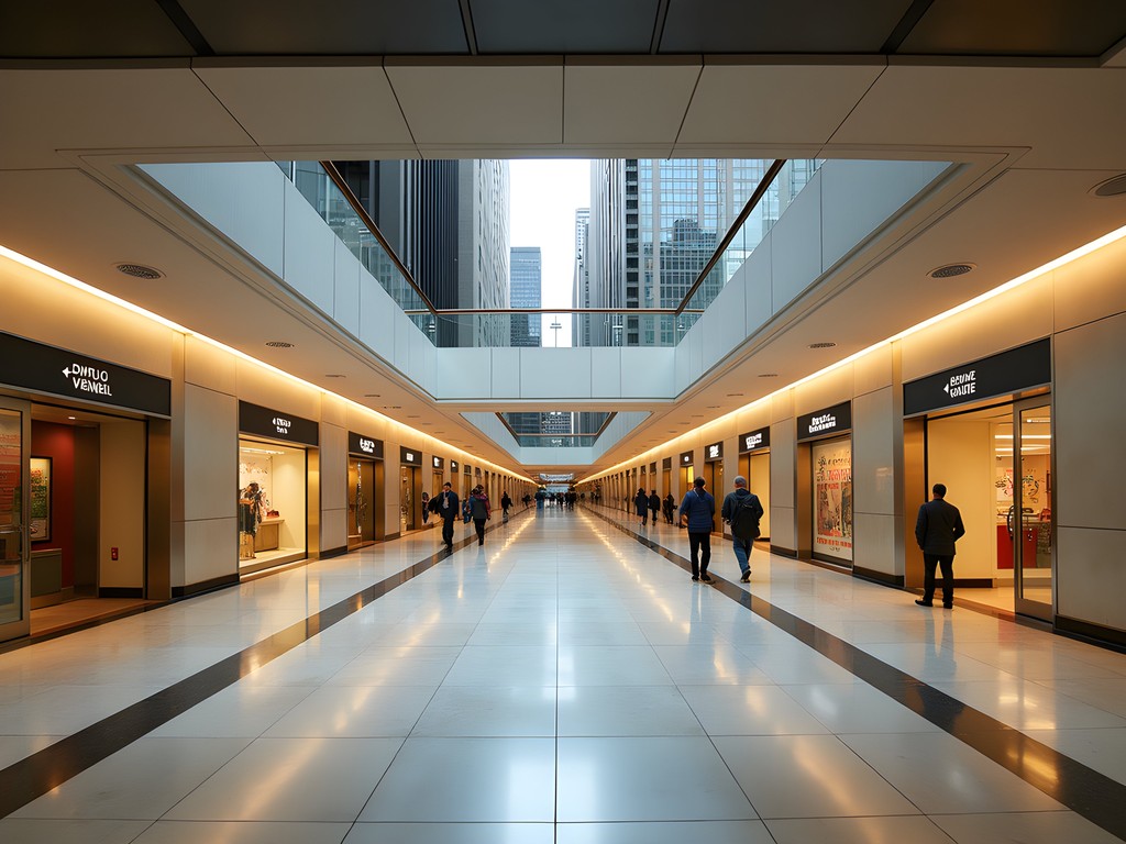Intersection of Houston downtown tunnels with marble floors and directional signage