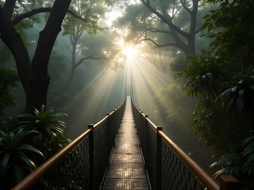 Canopy walkway suspended high in the Amazon rainforest near Iquitos