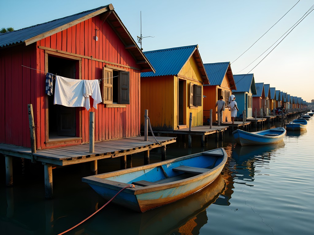 View of the colorful houses in Belén floating district of Iquitos
