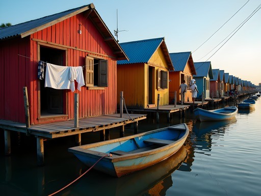 View of the colorful houses in Belén floating district of Iquitos