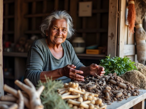 Local market vendor sharing knowledge about medicinal plants in Iquitos