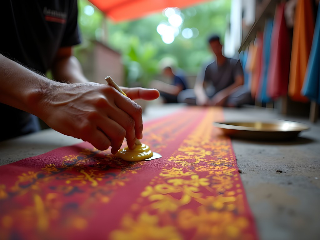 Traditional batik demonstration at Jakarta Textile Museum with artisan creating intricate patterns