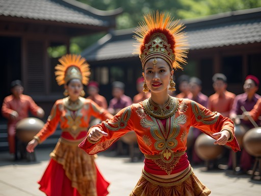 Traditional Betawi cultural performance at Situ Babakan with colorful costumes and gamelan orchestra