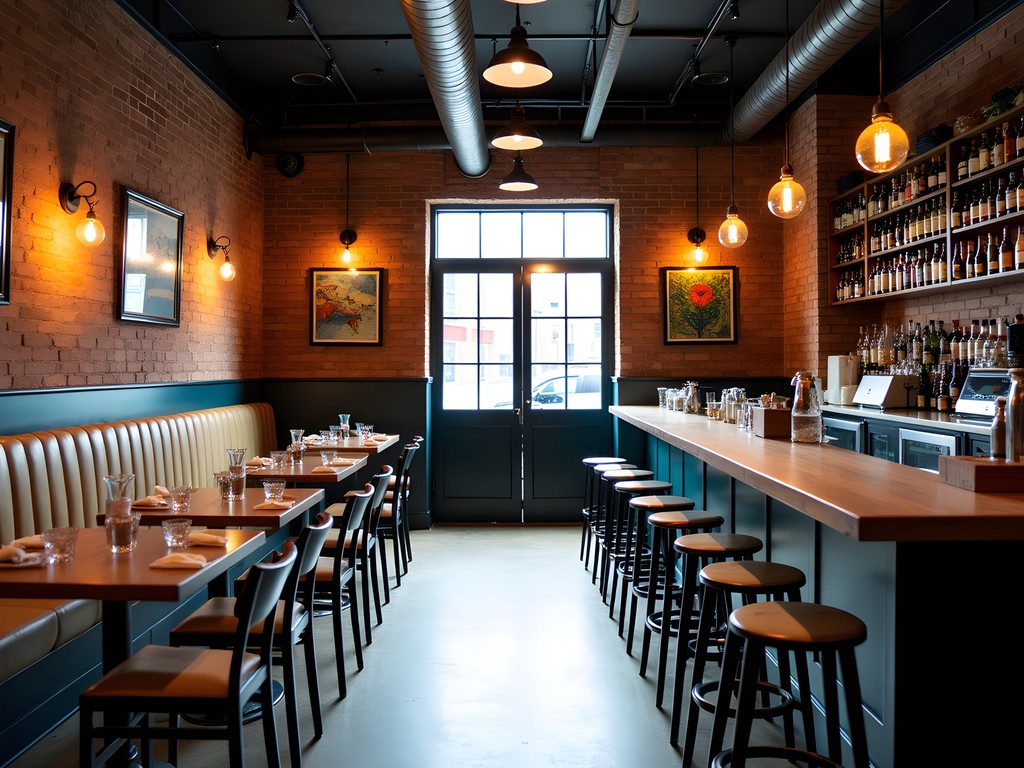 Atmospheric interior of a hidden Kansas City restaurant with industrial elements and warm lighting