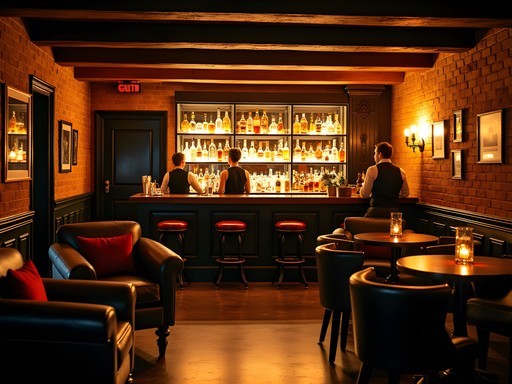 Atmospheric interior of a Kansas City speakeasy with vintage decor and soft lighting