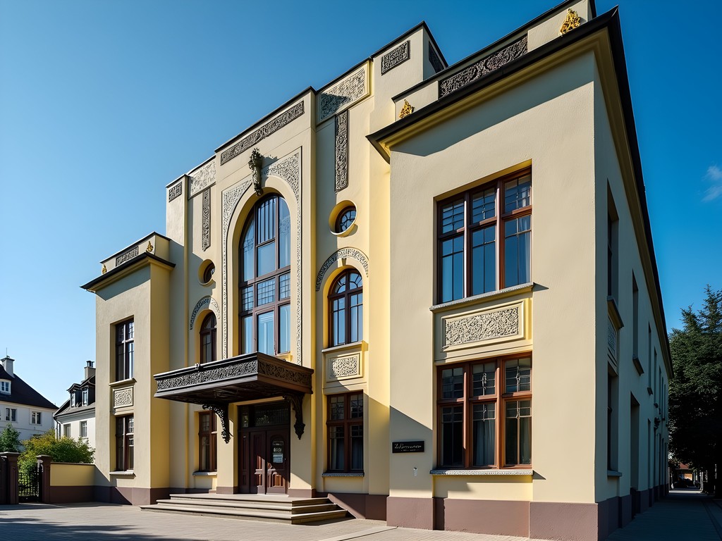 Art Deco facade of Kaunas Central Post Office with geometric patterns and national motifs