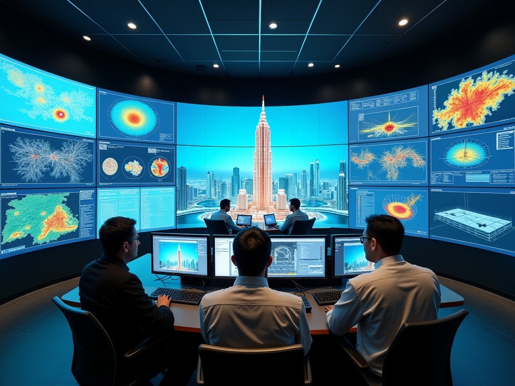 Al Hamra Tower's integrated sustainability control room with digital displays