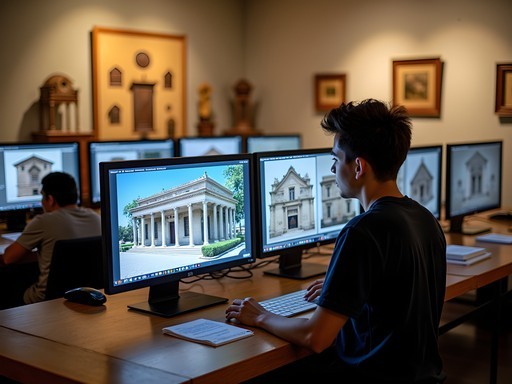 Digital archiving project at Casa de la Cultura showing 3D models of Lambaré's architectural heritage