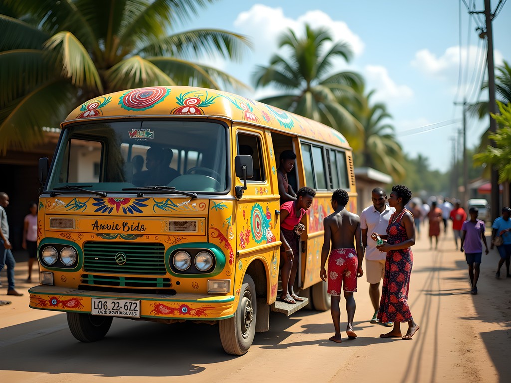 Colorful local minibus transportation in Lelydorp, Suriname