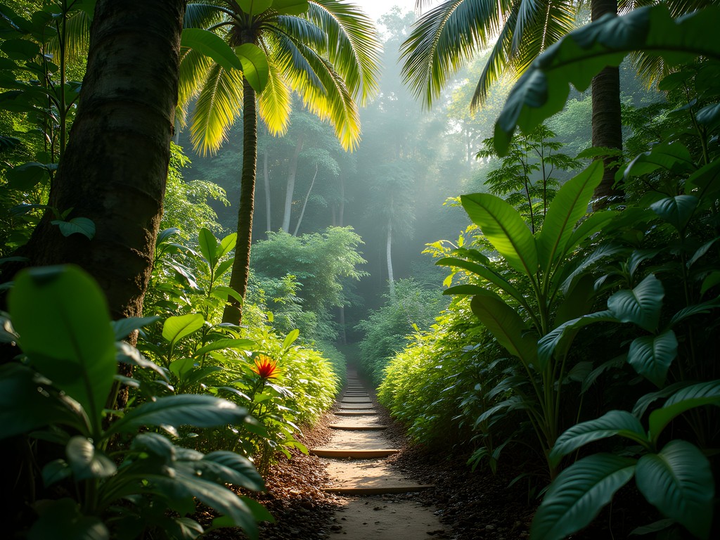 Lush tropical vegetation at Peperpot Nature Park near Lelydorp, Suriname