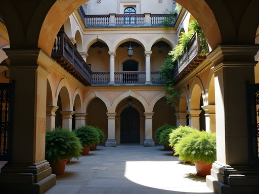 Hidden courtyard in Lviv's Armenian Quarter with Renaissance arches and wooden balconies