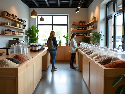 Interior of a zero-waste store in Malmö with bulk bins and sustainable products