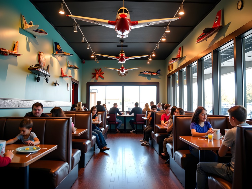 Interior of The Runway Café with aviation memorabilia in Midwest City