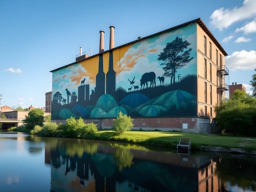 Environmental themed mural along Lachine Canal in Saint-Henri, Montreal