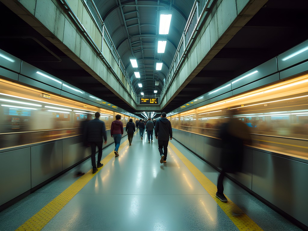 Time-lapse style image showing human movement patterns in Montreal's Underground City junction