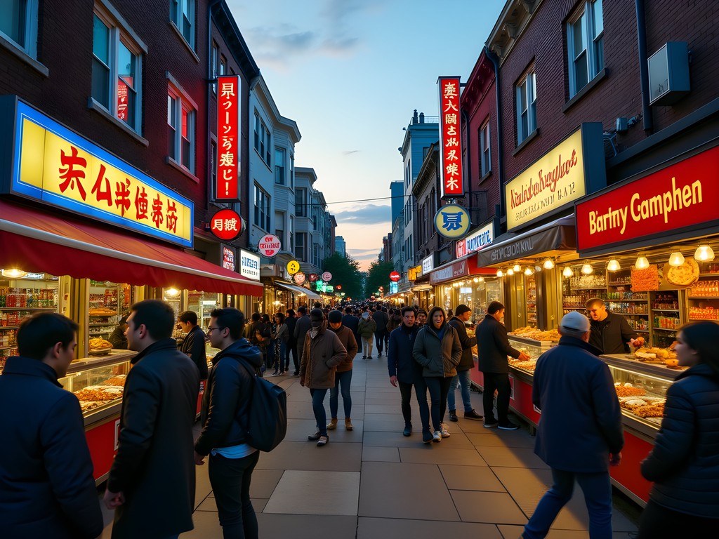 Vibrant street scene at Diversity Plaza in Jackson Heights, Queens