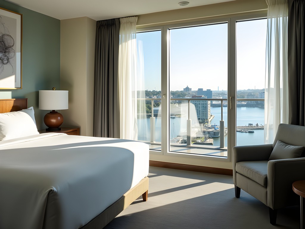 Stylish room at Glass Light Hotel with harbor view in Norfolk
