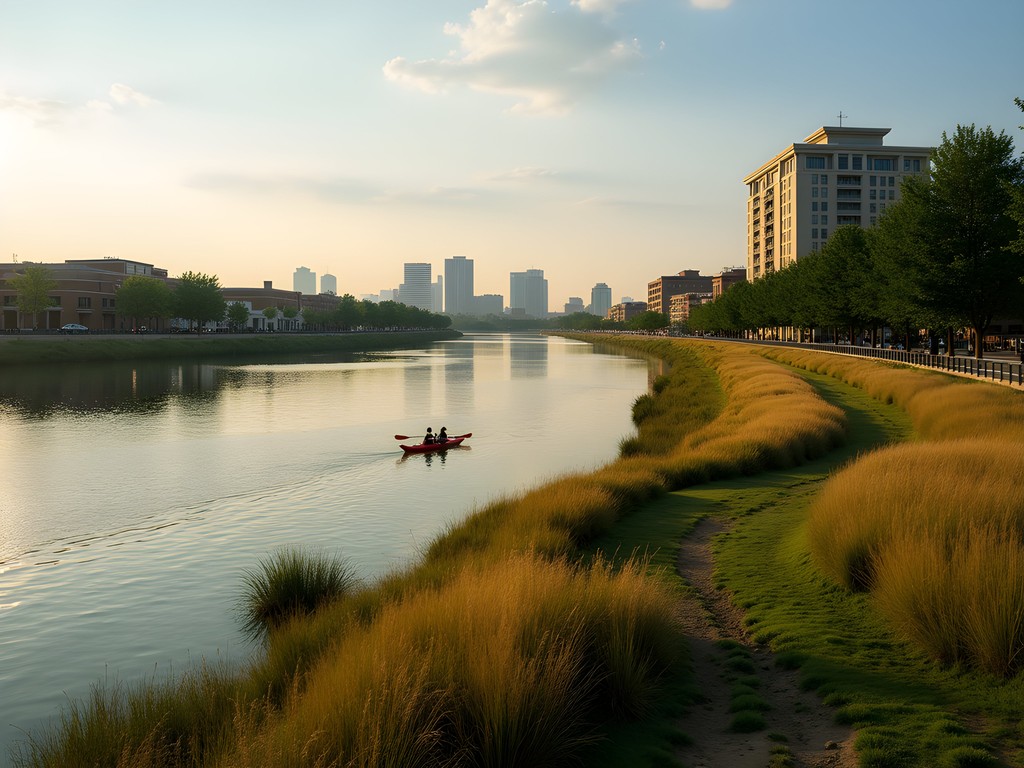 Oklahoma River corridor showing ecological restoration alongside recreational facilities