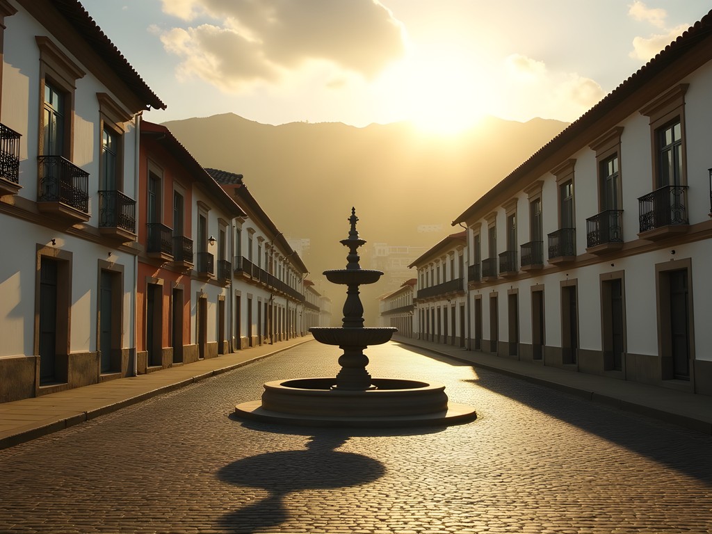 Golden morning light illuminating the baroque buildings of Praça Tiradentes in Ouro Preto