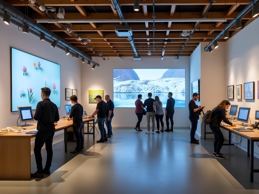 Square Edge Community Arts Center in Palmerston North showing digital art installation and maker space