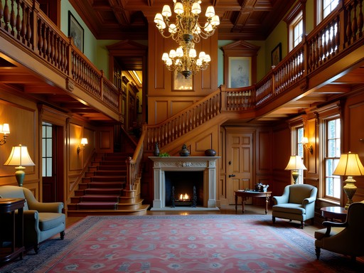 Historic lobby of The Blennerhassett Hotel with grand staircase and period furnishings