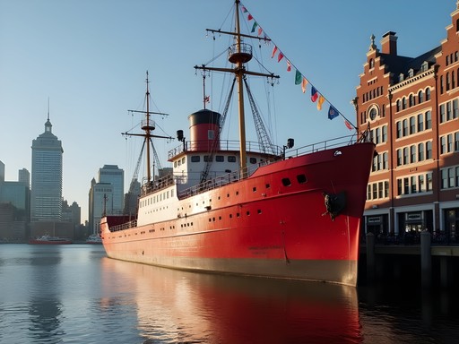 Historic Lightship Portsmouth museum ship with urban backdrop