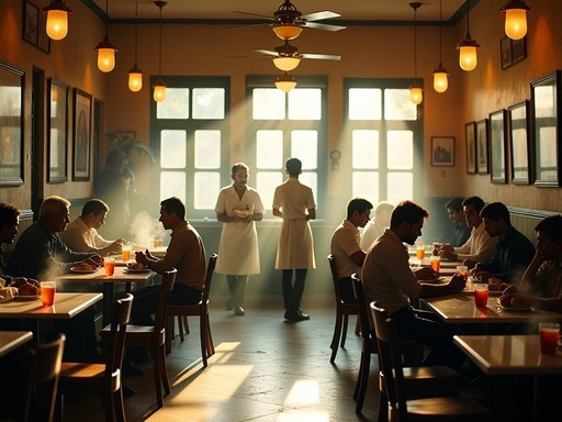 Morning scene at historic Goodluck Cafe in Pune with patrons enjoying bun maska and chai