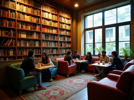 Interior of Pagdandi Books Chai Cafe with bookshelves and reading nooks