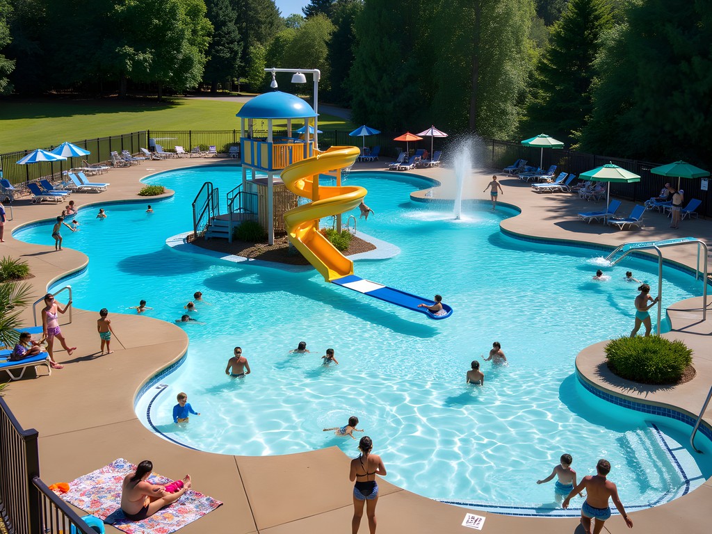 Families enjoying the water features at Henry Moses Aquatic Center in Renton