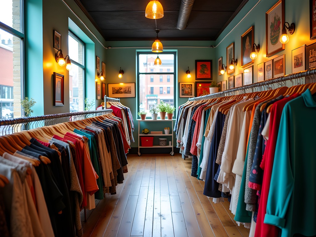 Vintage clothing store in Carytown district of Richmond with colorful displays