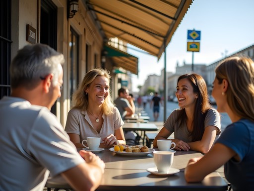 Local residents conversing in Portuñol at a café directly on the Uruguay-Brazil border
