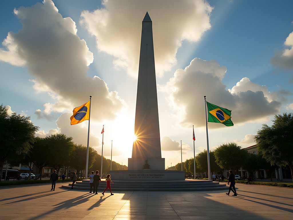 International Plaza marking the border between Rivera and Livramento with flags from both countries