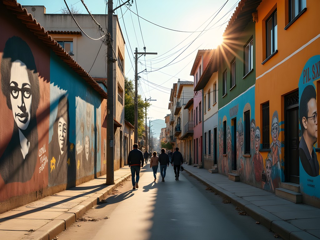 Colorful political street art in Rosario's Pichincha district showing local artistic expression