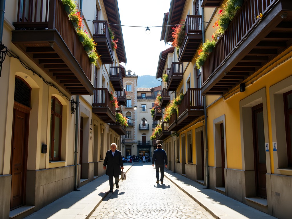 Quiet residential street in Antiguo neighborhood with traditional Basque architecture