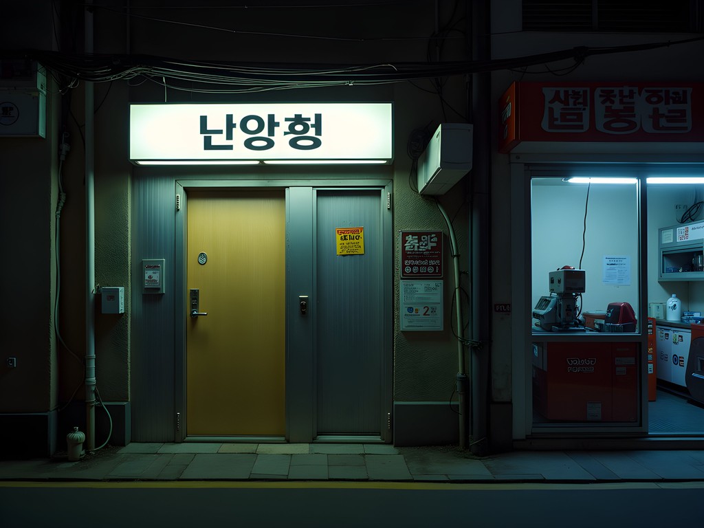 Unassuming entrance to a hidden bar in Euljiro printing district, Seoul