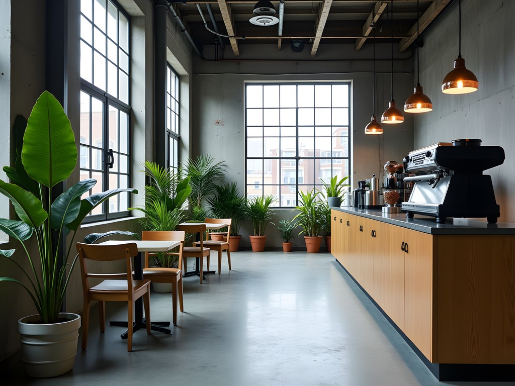 Industrial chic café in Seongsu-dong with exposed concrete and steel beams