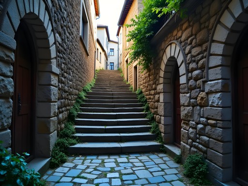 Ancient stone stairway passage connecting Sibiu's Upper and Lower Towns