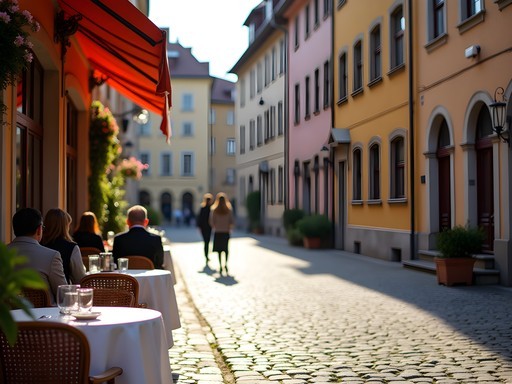 Outdoor cafe in Sibiu's Small Square with historic architecture in background