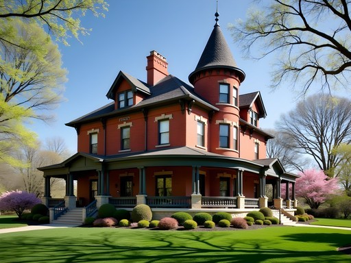 Copshaholm (Oliver Mansion) Victorian architecture with landscaped gardens in South Bend, Indiana