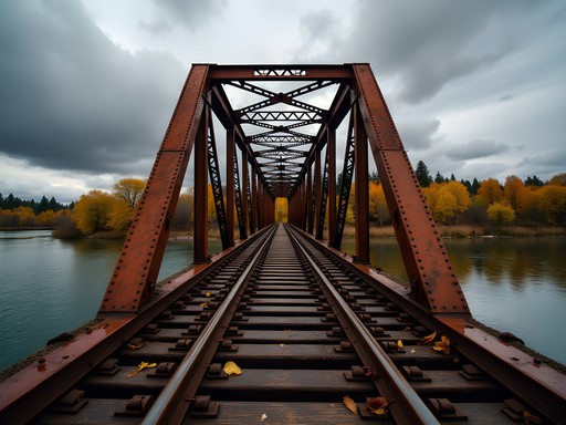Abandoned railway bridge along Spokane River Washington