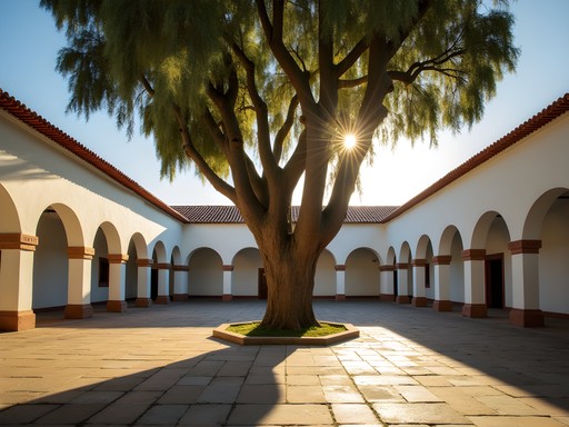 Ancient cedar tree in the courtyard of La Recoleta monastery in Sucre, Bolivia