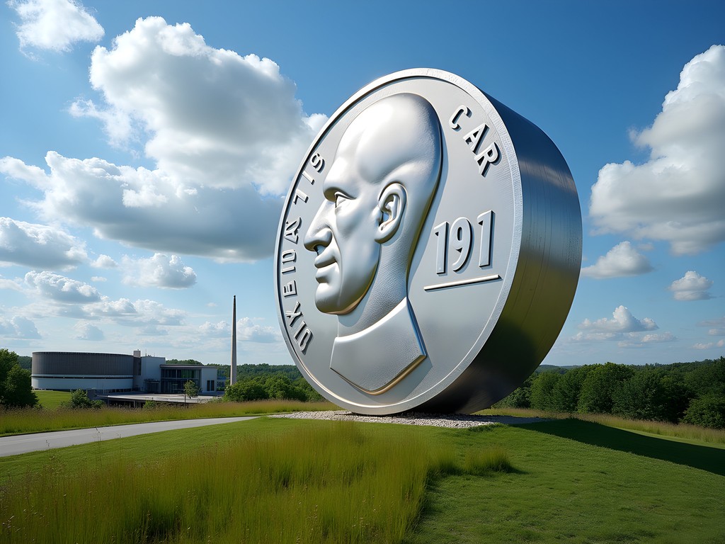The Big Nickel monument with Dynamic Earth science center in background