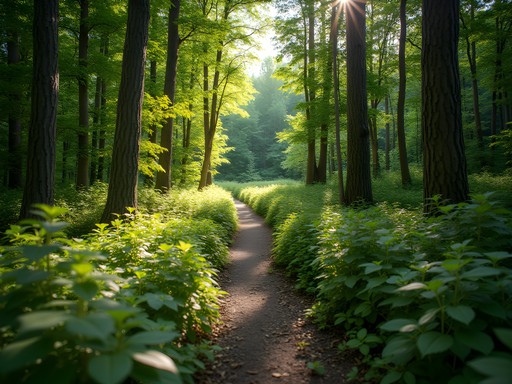 Lush green forest trails in Lake Laurentian Conservation Area, Sudbury
