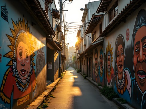 Vibrant street art murals in a narrow alley in Taichung's West District