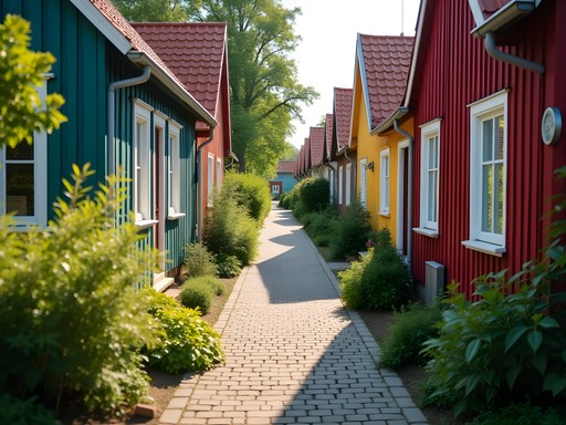 Colorful wooden houses on a quiet street in Supilinn district, Tartu