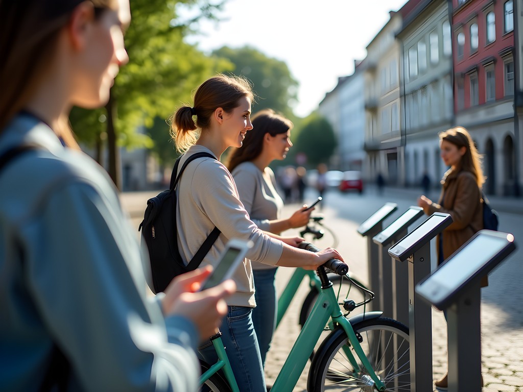 Tartu smart bike sharing station with people renting bicycles