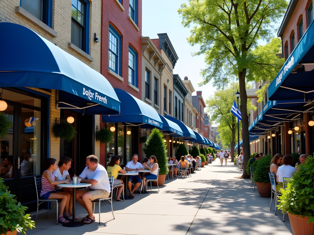 Authentic Greek restaurants with blue and white decor on the Danforth in Toronto