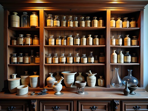 Historic apothecary jars and pharmaceutical equipment in Toulouse museum