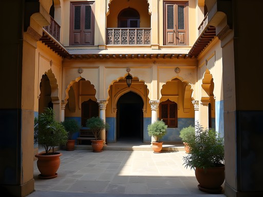 Ancient courtyard in a hidden family haveli in Udaipur's old city